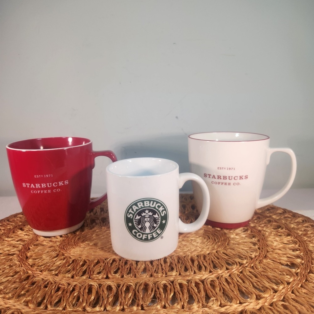 Starbucks Coffee Mug Lot of 3 | Red & White Ceramic Cups | Siren Logo Set